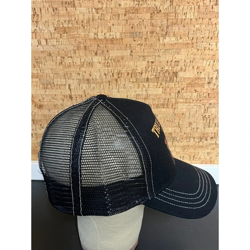 True Religion Mens Black Gold Buddha Logo Mesh Trucker Hat Snapback TR4108 NWT